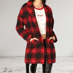 Plaid Red and Black Women's Coat